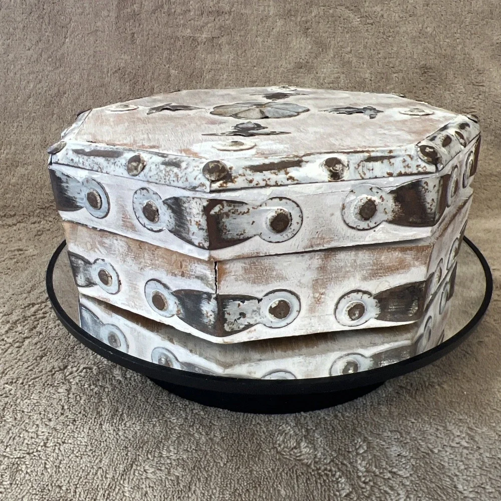 Wood and Metal Octagonal Trinket Jewelry Box Made In India‎ 7